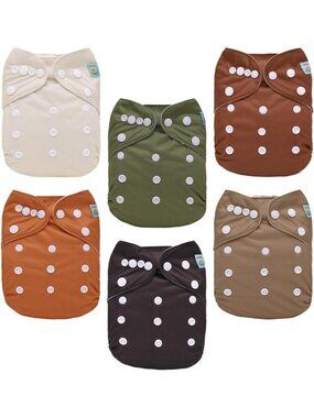 Reusable Cloth Diapers 6 Pack with 12 Inserts - Adjustable, Washable, One Size
